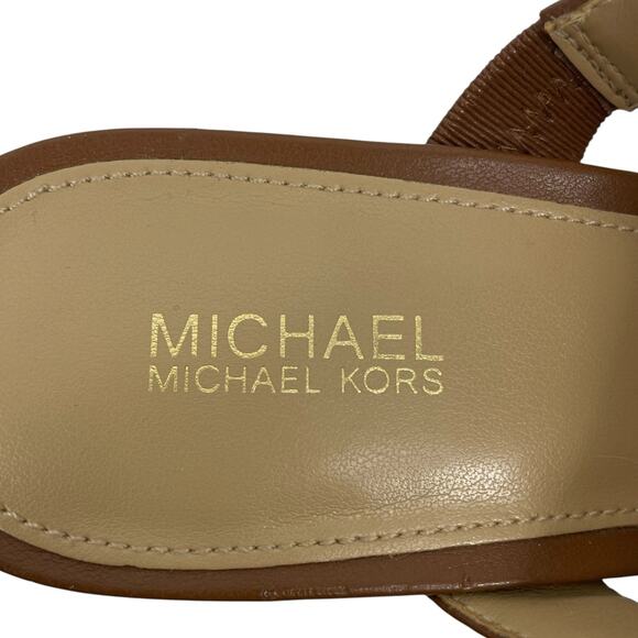 Michael Kors Paloma Flex Mule Sandals Gold Block Heel Brown Size 7M - Picture 10 of 11